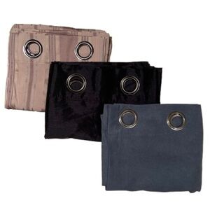 Curtains, Single Panels, Metal Rings, set of 3, Blue, Black, Beige